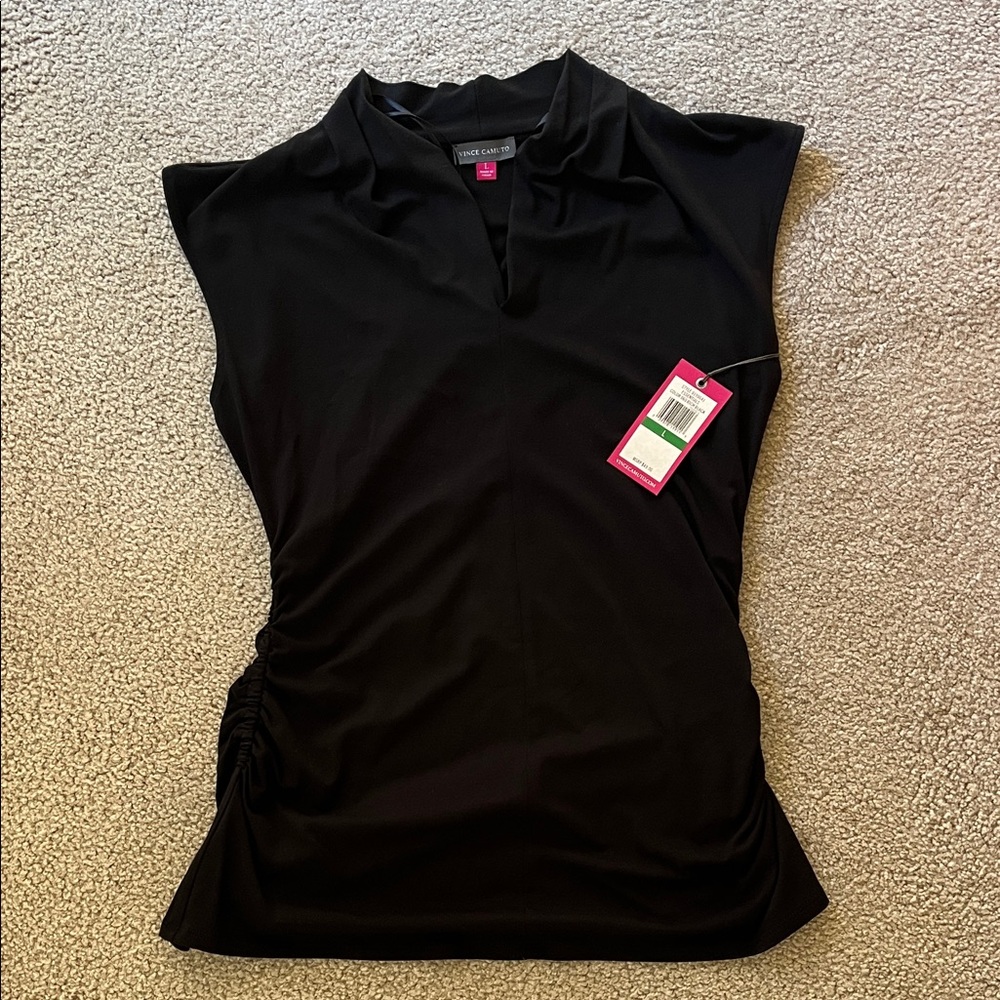 Vince Camuto Elegant Black Ruched Blouse